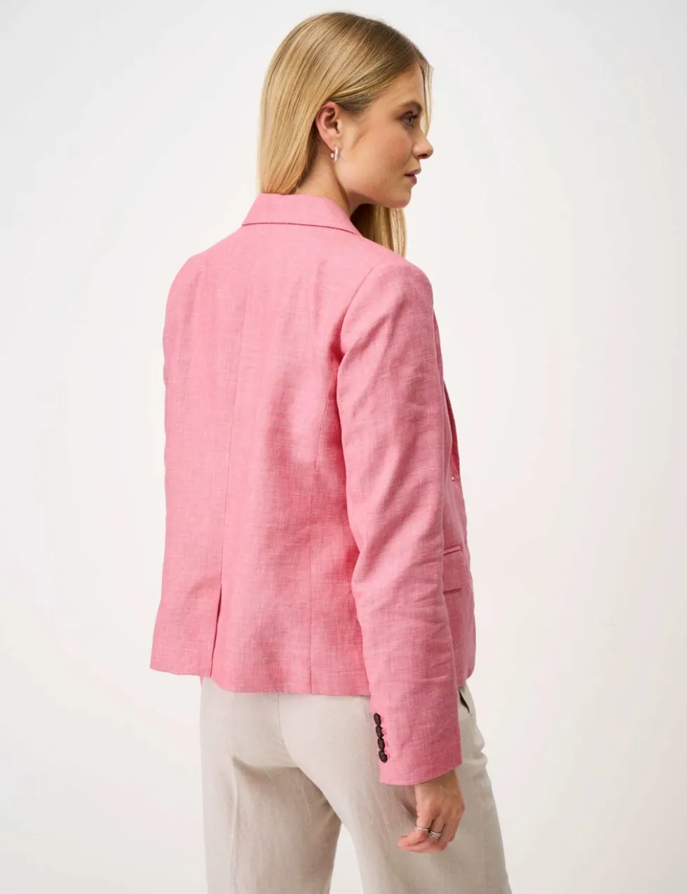 Linen Blend Textured Single Breasted Blazer