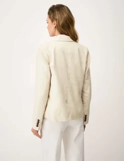 Linen Blend Textured Single Breasted Blazer