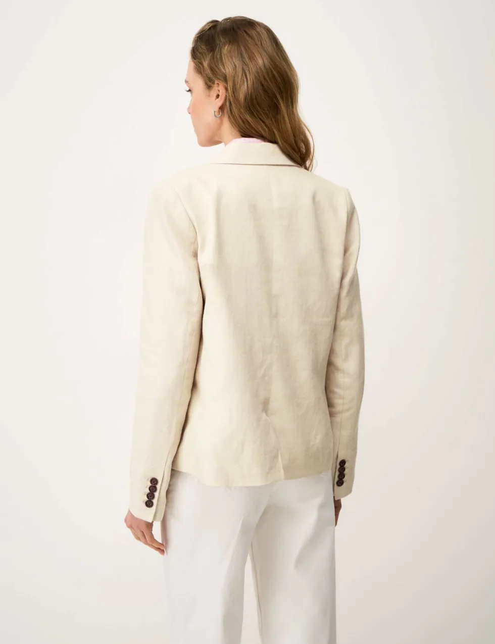 Linen Blend Textured Single Breasted Blazer
