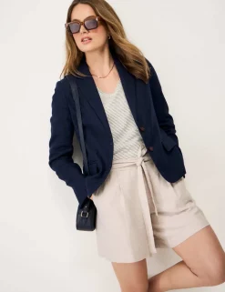 Linen Blend Textured Single Breasted Blazer