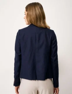 Linen Blend Textured Single Breasted Blazer