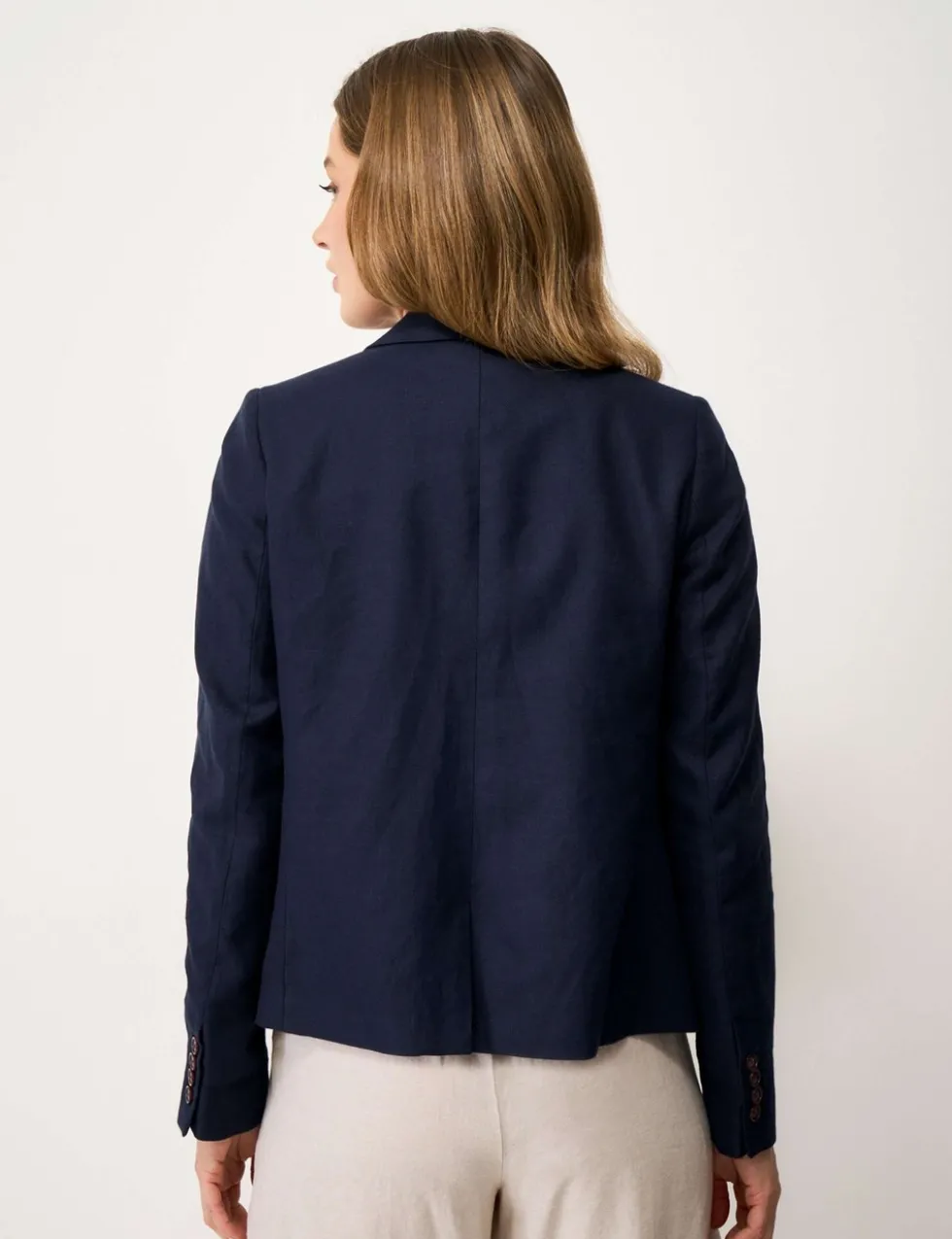 Linen Blend Textured Single Breasted Blazer