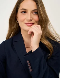 Linen Blend Textured Single Breasted Blazer