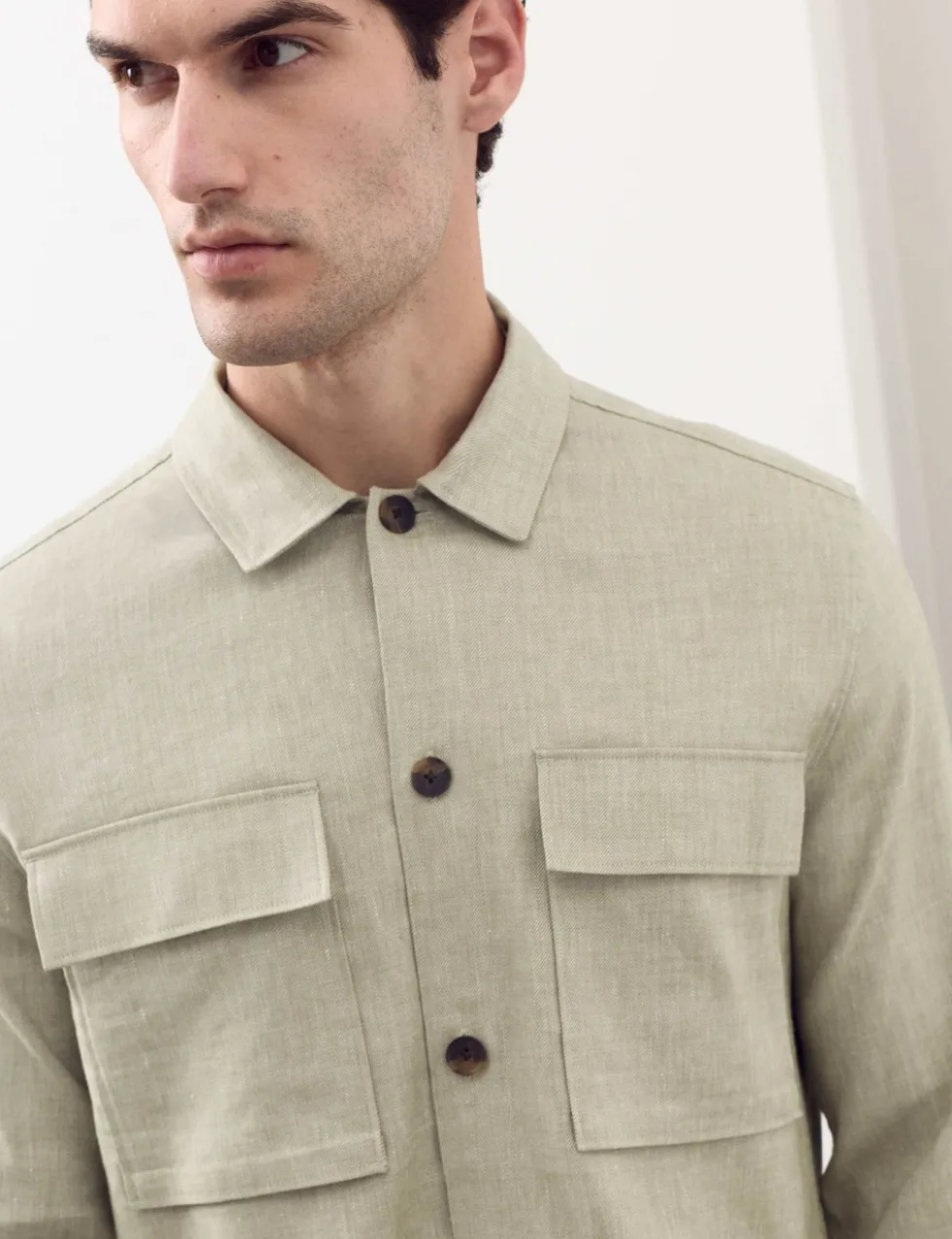 Linen Blend Twill Performance Overshirt