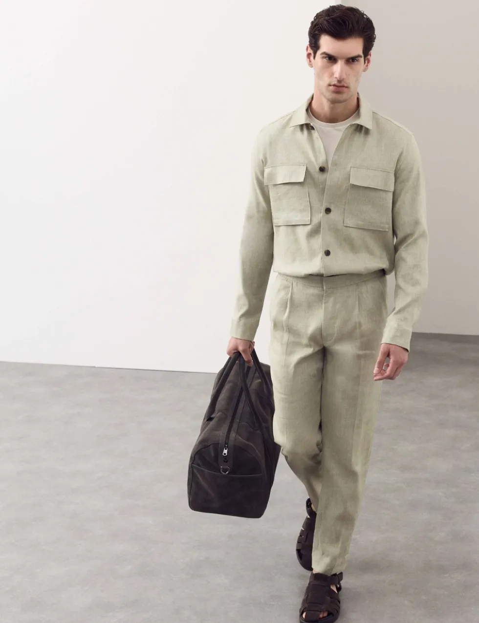 Linen Blend Twill Performance Overshirt