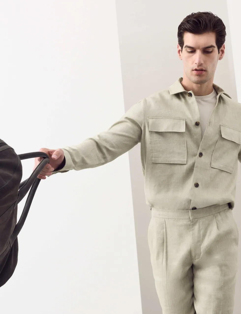 Linen Blend Twill Performance Overshirt