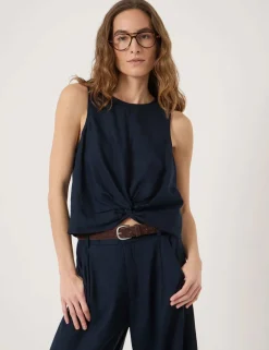Linen Blend Twist Front Top
