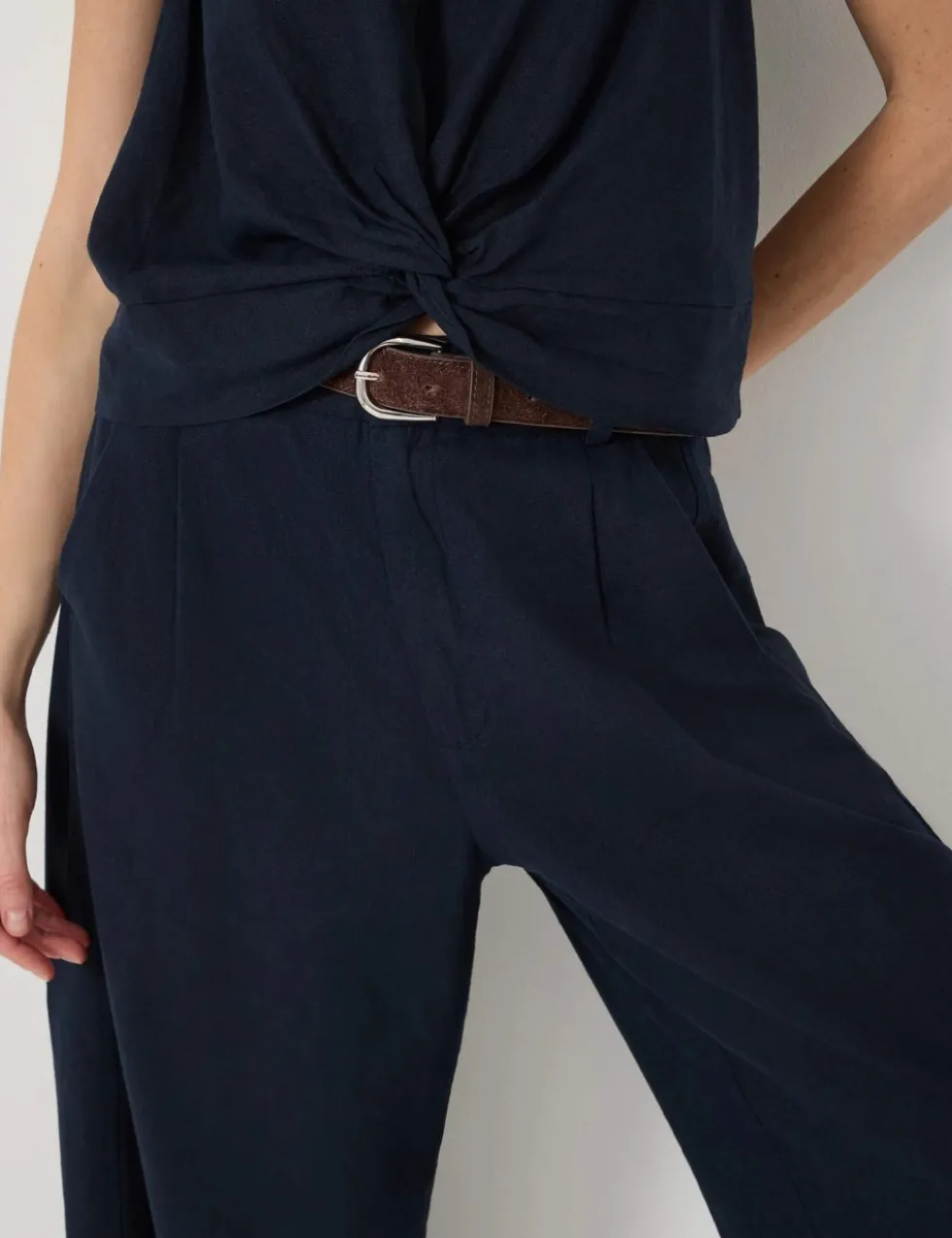 Linen Blend Twist Front Top