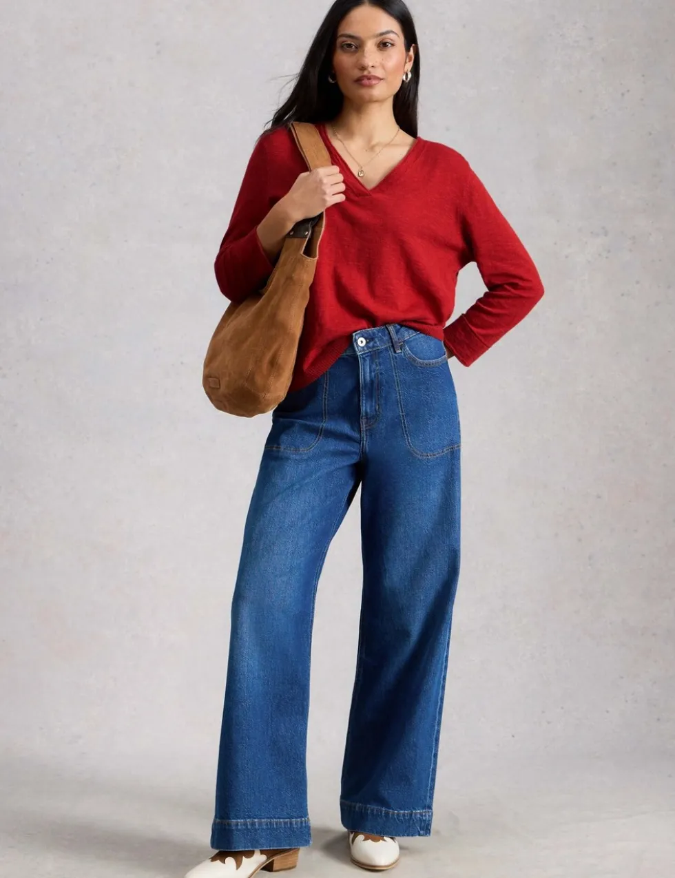 Linen Blend V-Neck Jumper