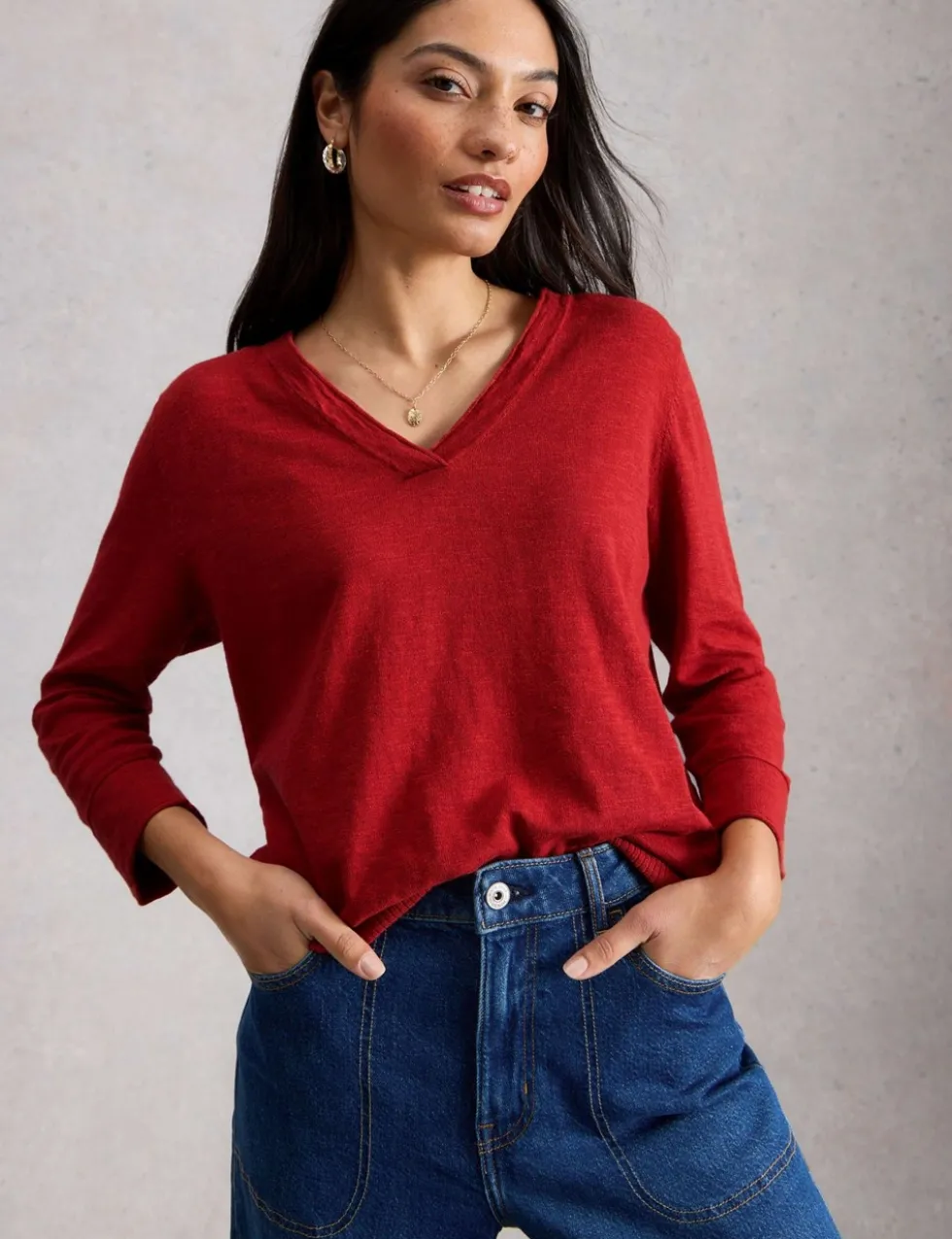 Linen Blend V-Neck Jumper
