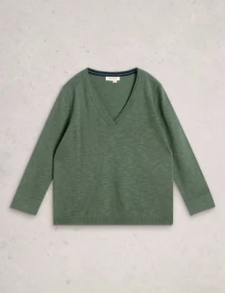 Linen Blend V-Neck Jumper