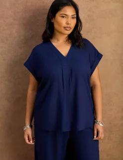 Linen Blend V-Neck Top
