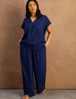 Linen Blend V-Neck Top