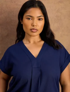 Linen Blend V-Neck Top
