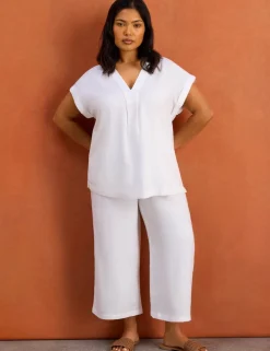 Linen Blend Wide Leg Cropped Trousers