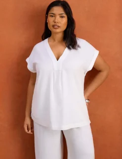 Linen Blend Wide Leg Cropped Trousers