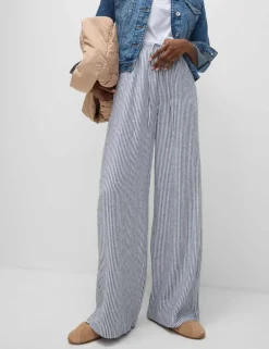 Linen Blend Wide Leg Trousers