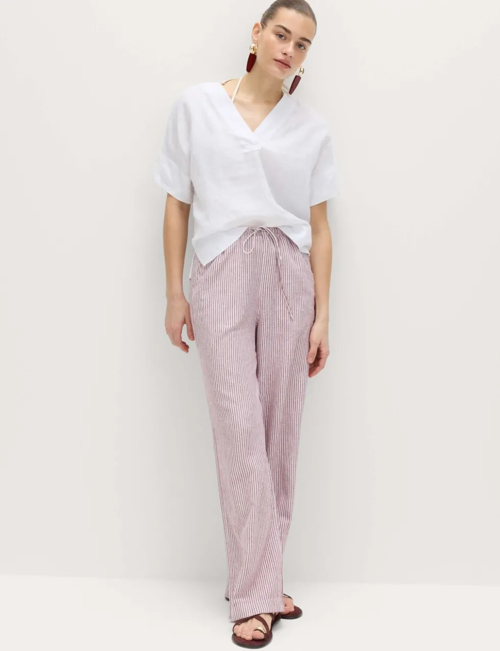 Linen Blend Wide Leg Trousers