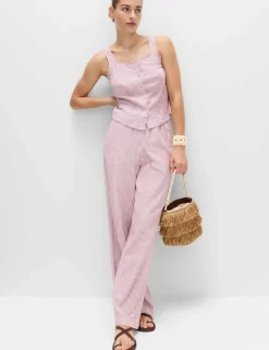 Linen Blend Wide Leg Trousers