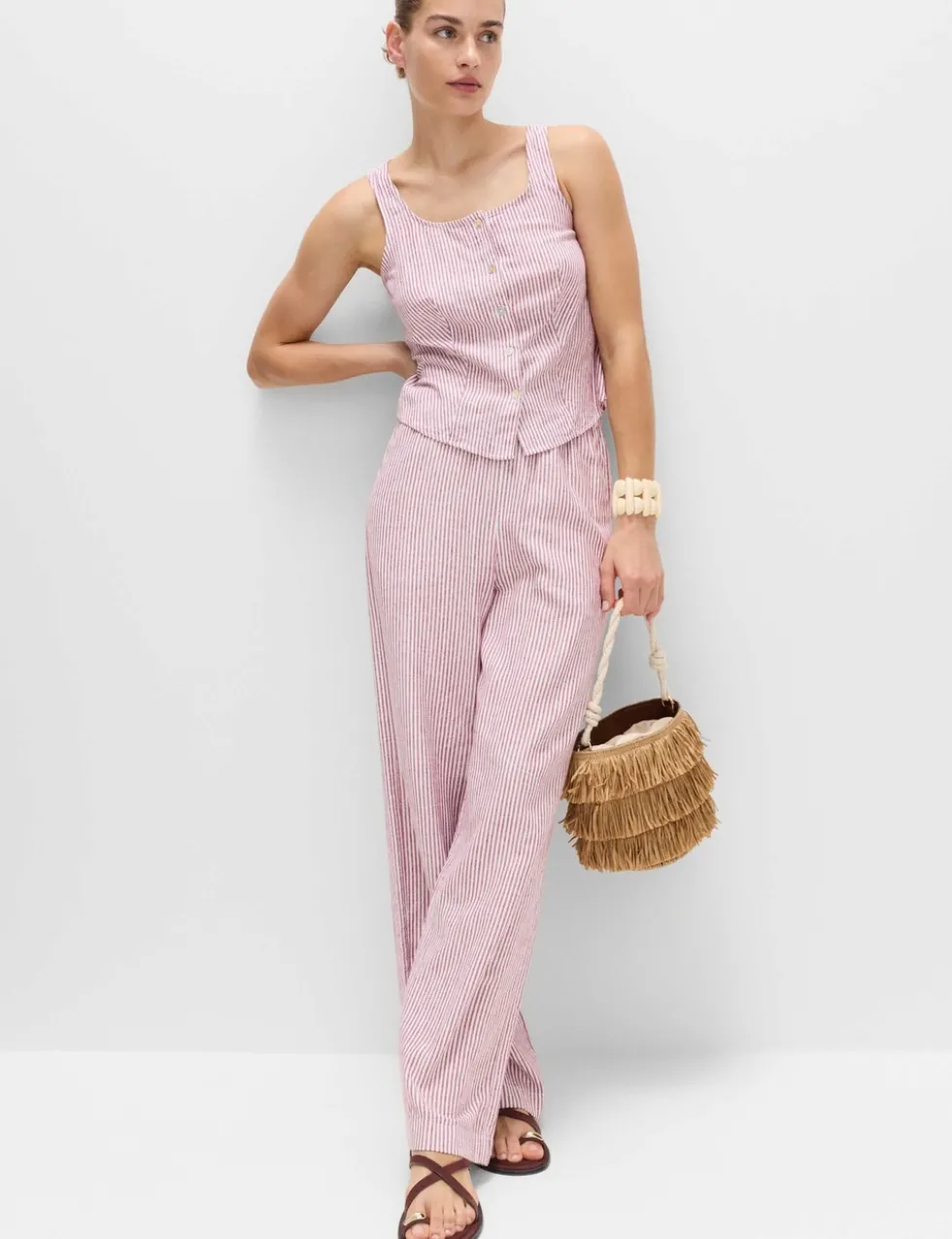 Linen Blend Wide Leg Trousers