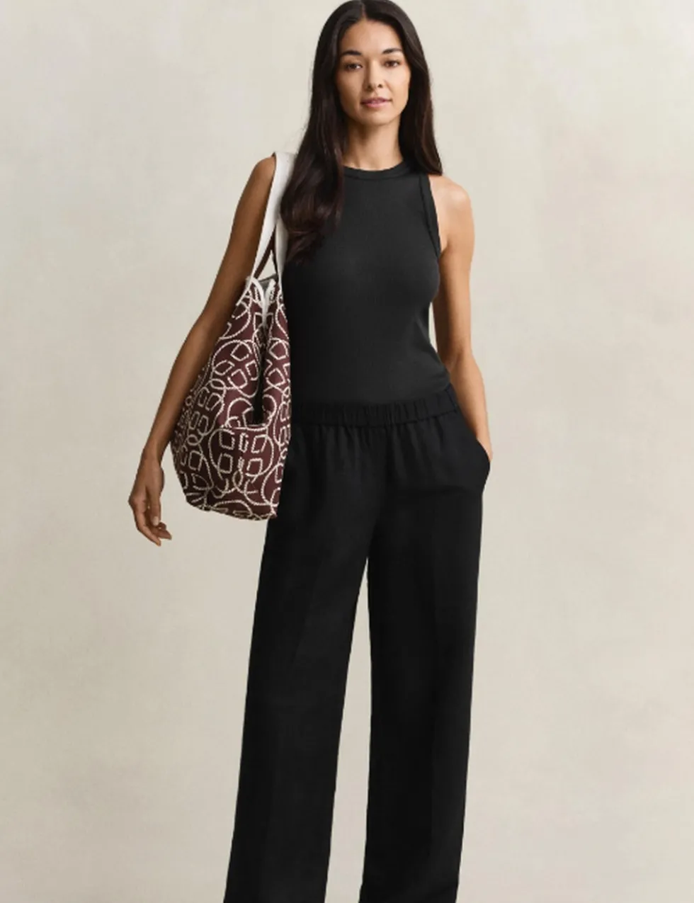 Linen Blend Wide Leg Trousers
