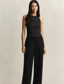 Linen Blend Wide Leg Trousers