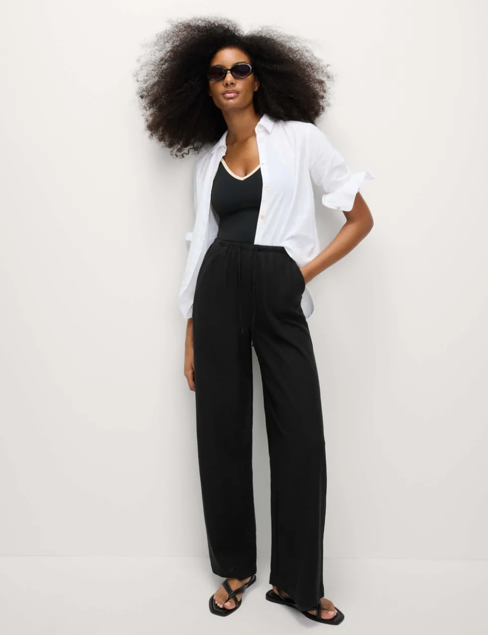 Linen Blend Wide Leg Trousers