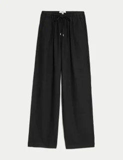 Linen Blend Wide Leg Trousers