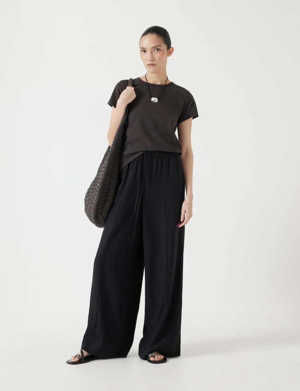 Linen Blend Wide Leg Trousers