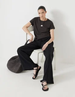 Linen Blend Wide Leg Trousers