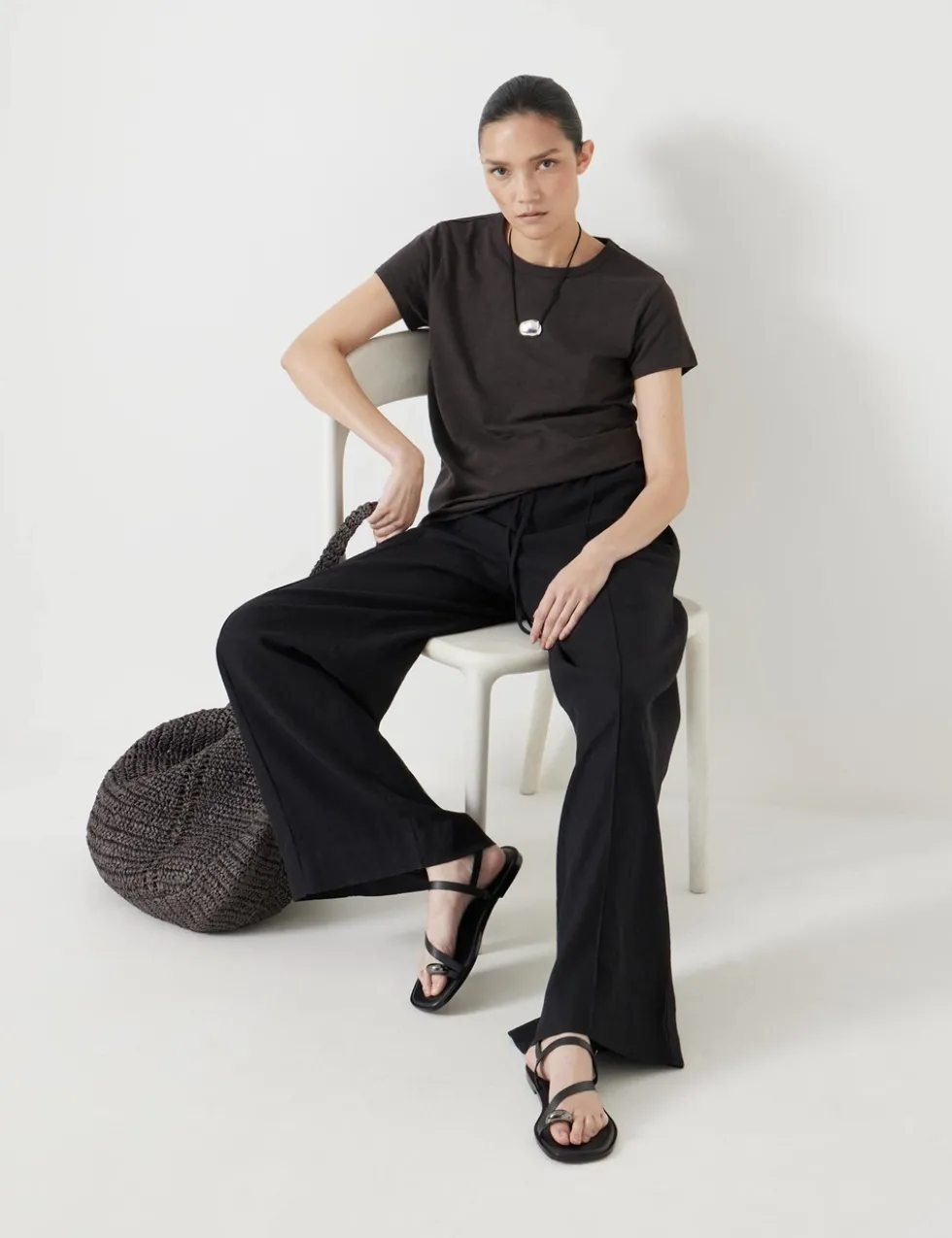 Linen Blend Wide Leg Trousers