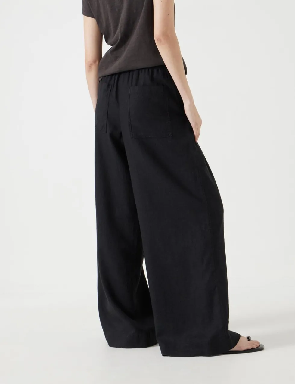 Linen Blend Wide Leg Trousers