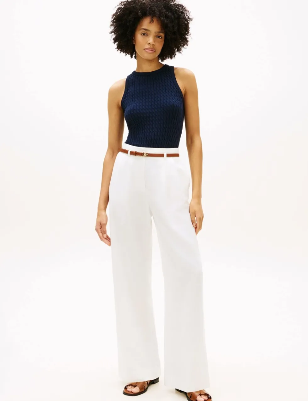 Linen Blend Wide Leg Trousers