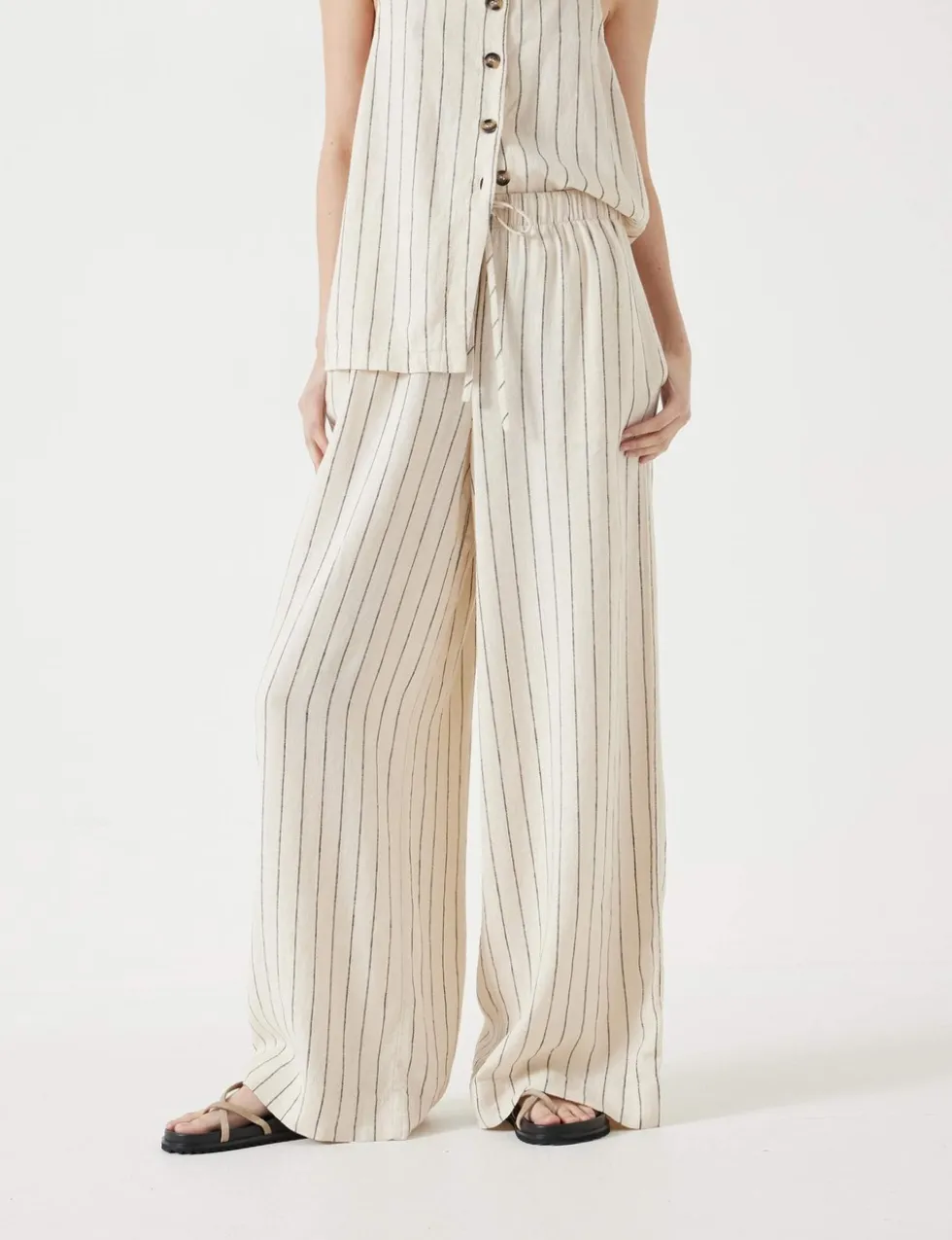 Linen Blend Wide Leg Trousers