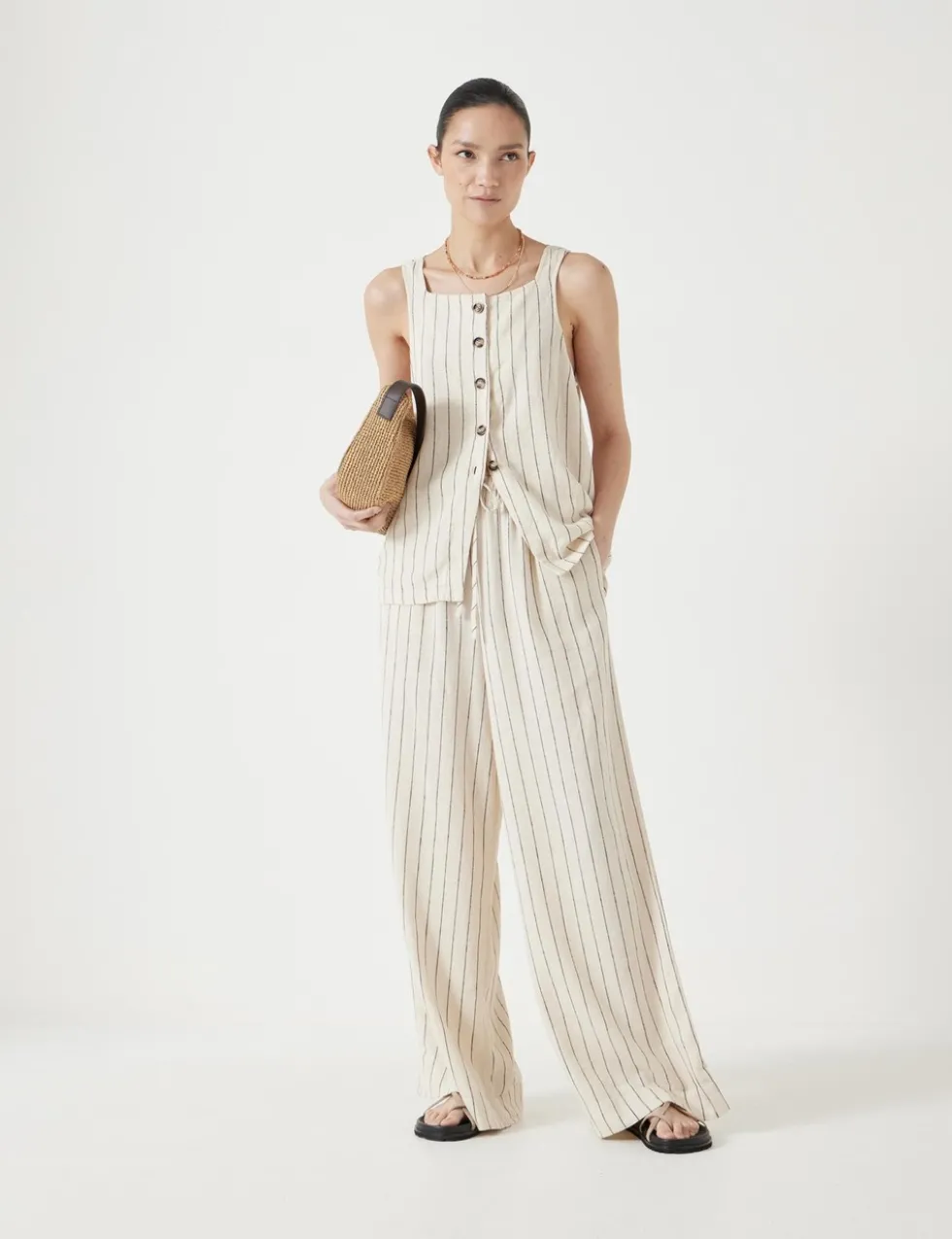 Linen Blend Wide Leg Trousers