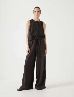 Linen Blend Wide Leg Trousers