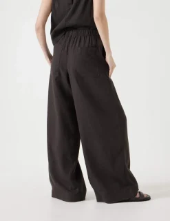 Linen Blend Wide Leg Trousers