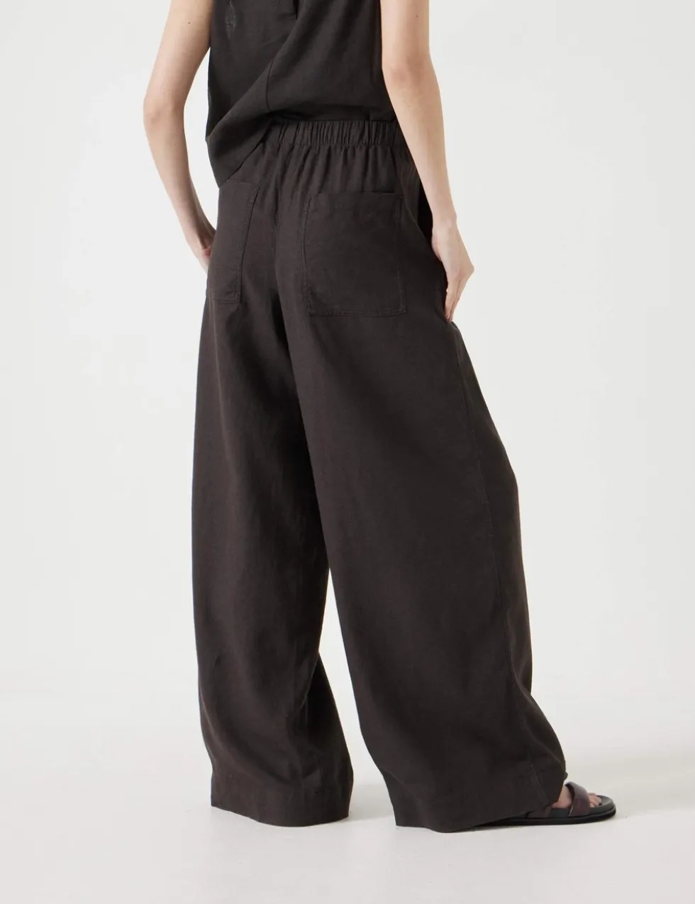 Linen Blend Wide Leg Trousers