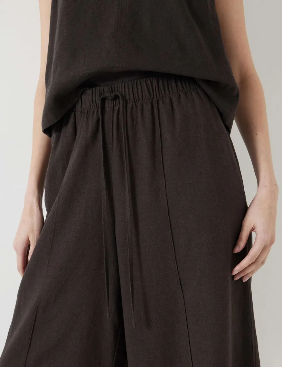 Linen Blend Wide Leg Trousers