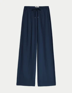 Linen Blend Wide Leg Trousers