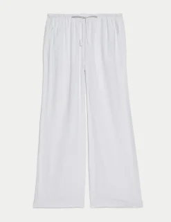 Linen Blend Wide Leg Trousers