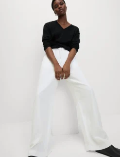 Linen Blend Wide Leg Trousers