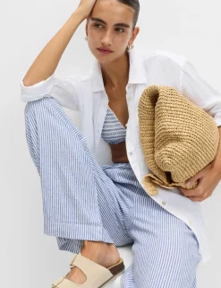 Linen Blend Wide Leg Trousers