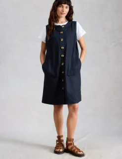 Linen Button Detail Mini Shift Dress