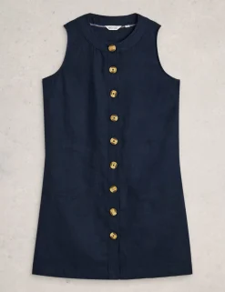 Linen Button Detail Mini Shift Dress