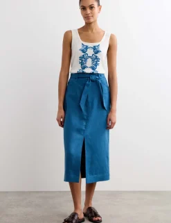 Linen Column Midi Skirt