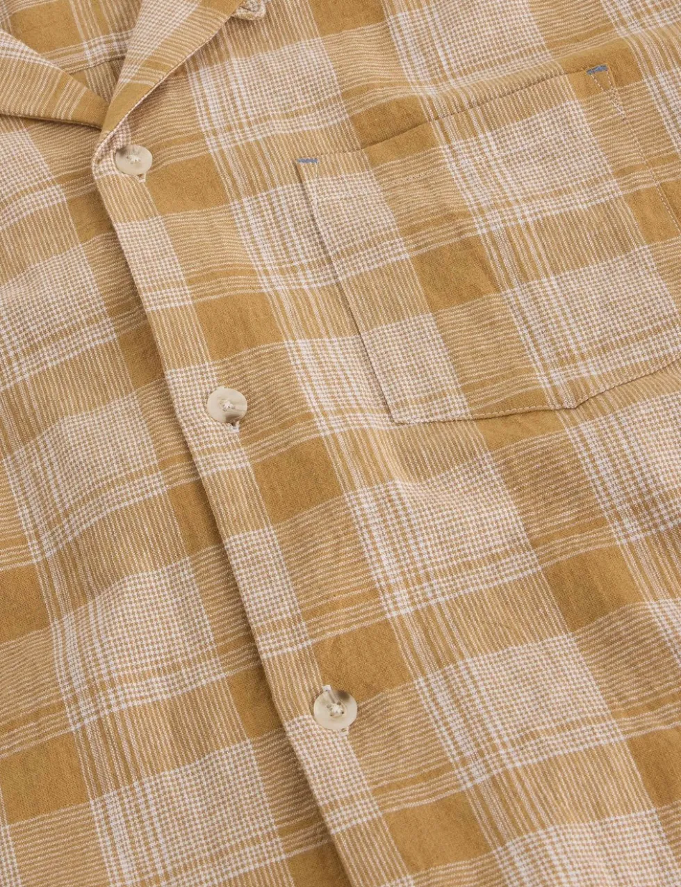 Linen Cotton Blend Check Short Sleeve Shirt