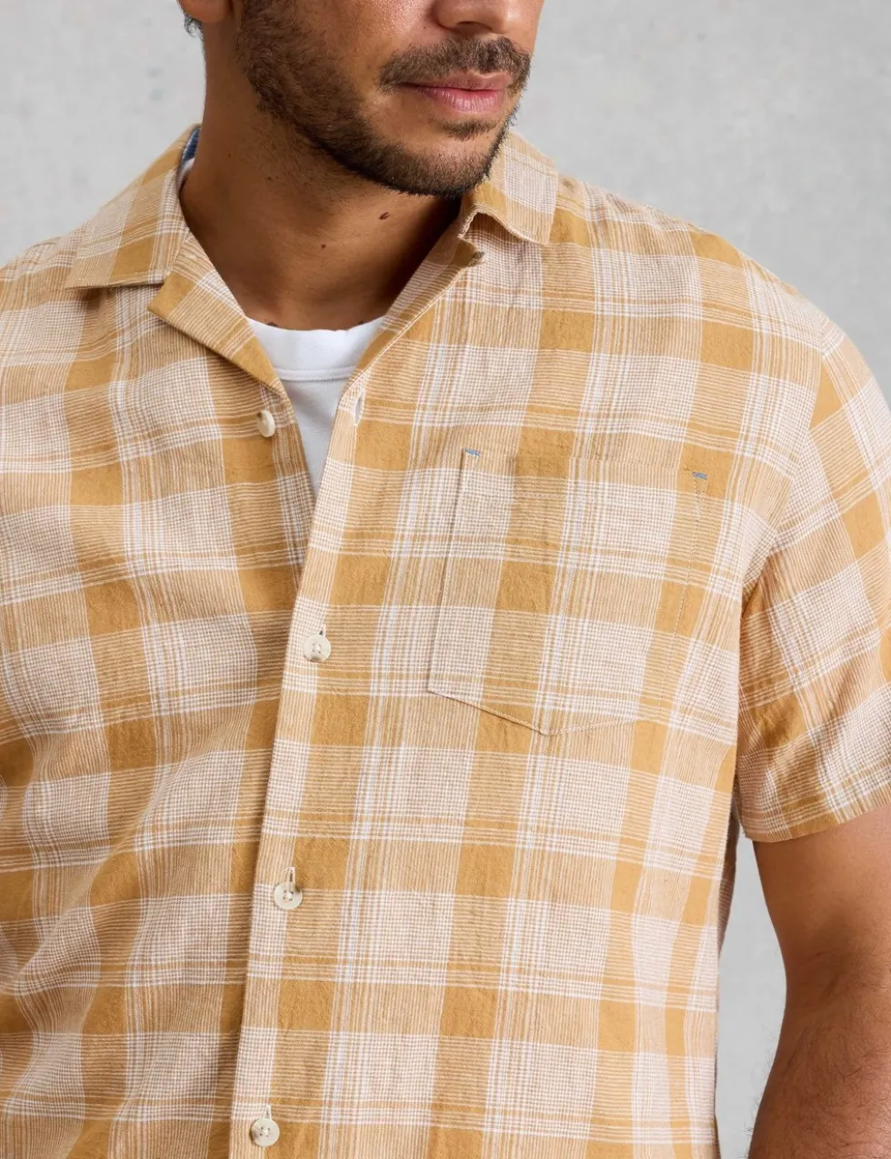 Linen Cotton Blend Check Short Sleeve Shirt