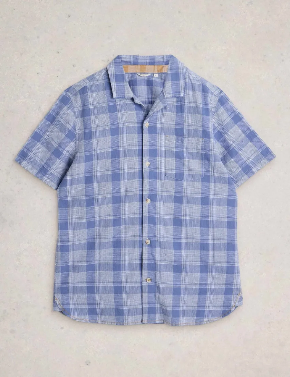 Linen Cotton Blend Check Short Sleeve Shirt