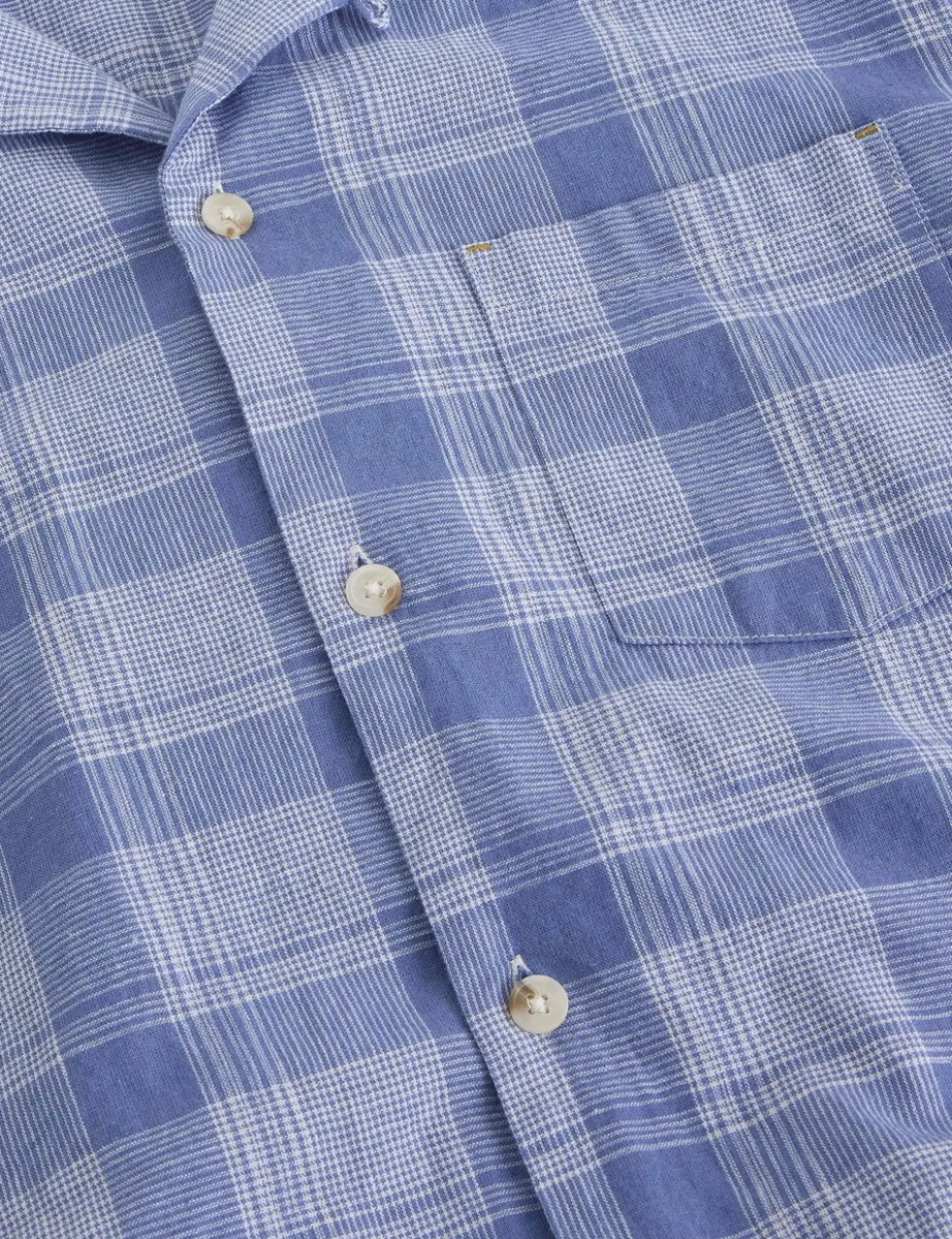 Linen Cotton Blend Check Short Sleeve Shirt